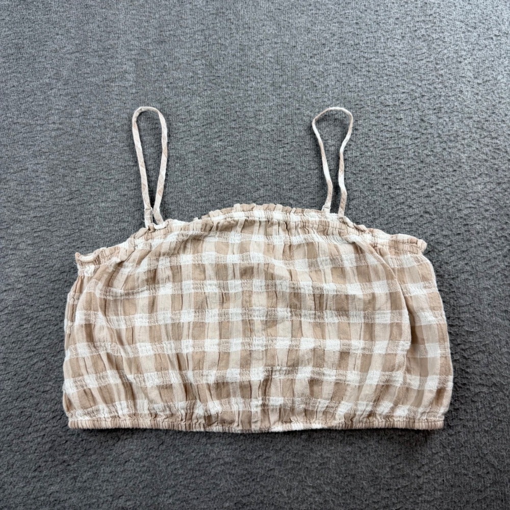 Aerie‎ Cami Crop Top Women's Large Tan Gingham Adjustable Straps 6182713301